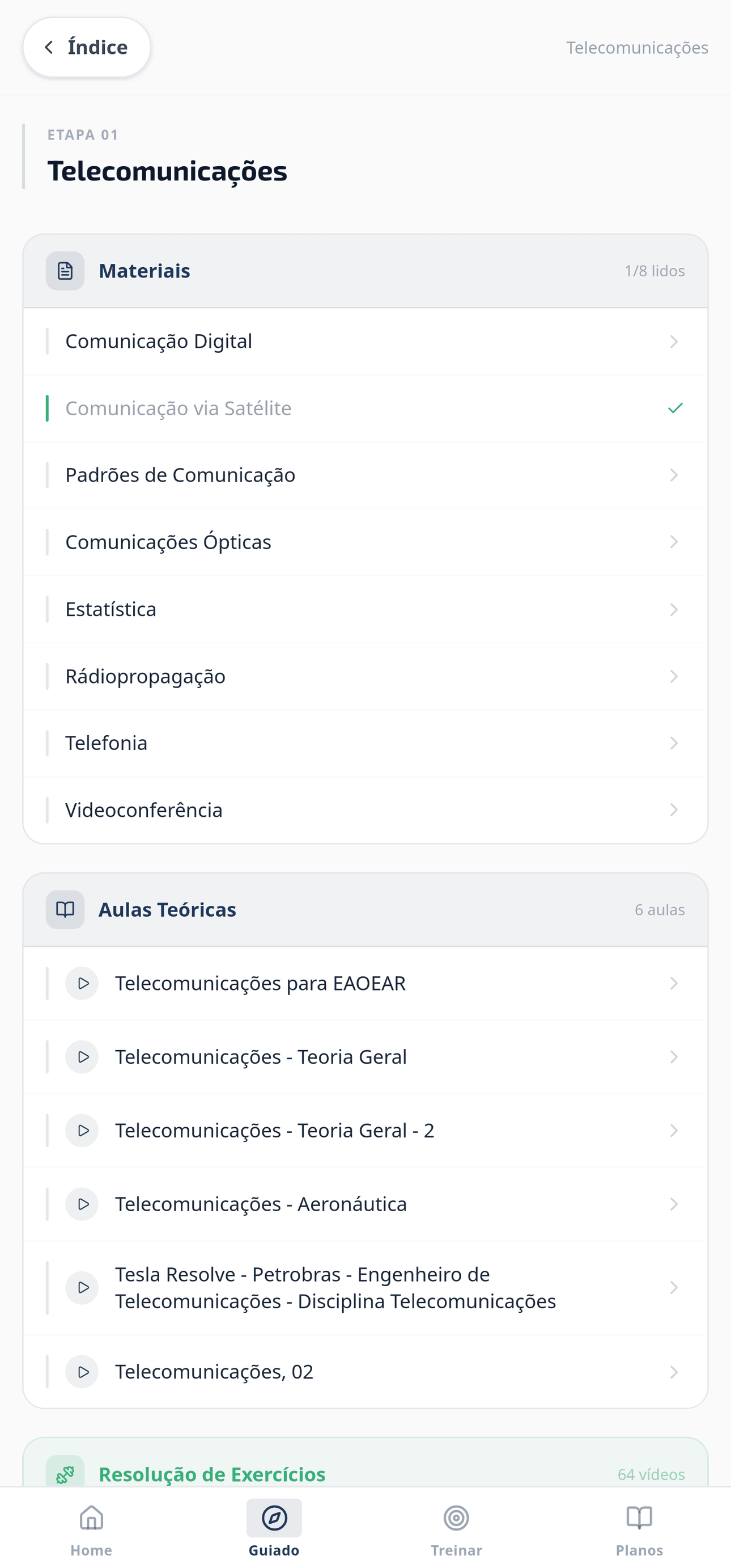 Estudo Guiado no celular: materiais e aulas da etapa